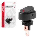 Eliptický černý spínač s červeným podsvícením pro 12/24 V