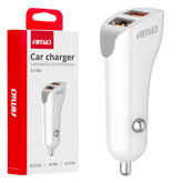 Hvid USB-billader til bil med 2 USB-A-porte