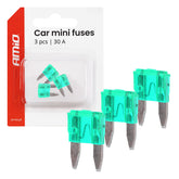 Tři automobilové pojistky MINI 30 A v blistrovém balení