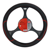 Potah volantu Carpoint z PU kůže, černý s červenými detaily, 37–39 cm