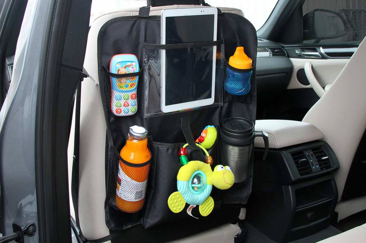 Sædeorganizer med tablet­lomme og 6 lommer i forskellige størrelser