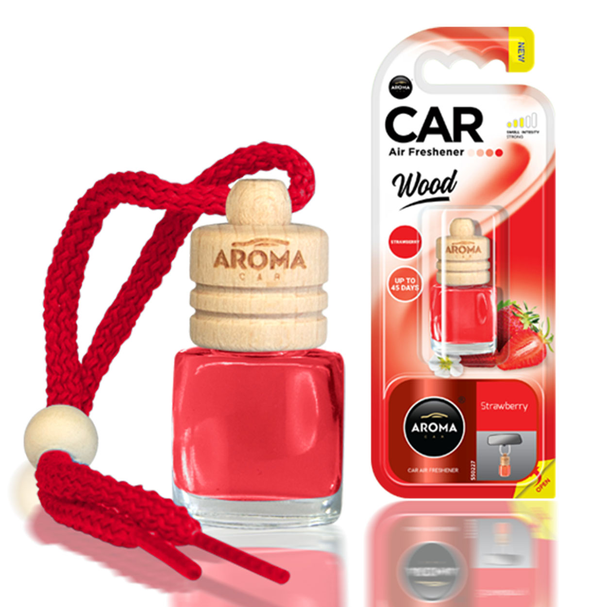 Osvěžovač vzduchu do auta Aroma Wood Strawberry se skleněnou lahvičkou a dřevěným uzávěrem