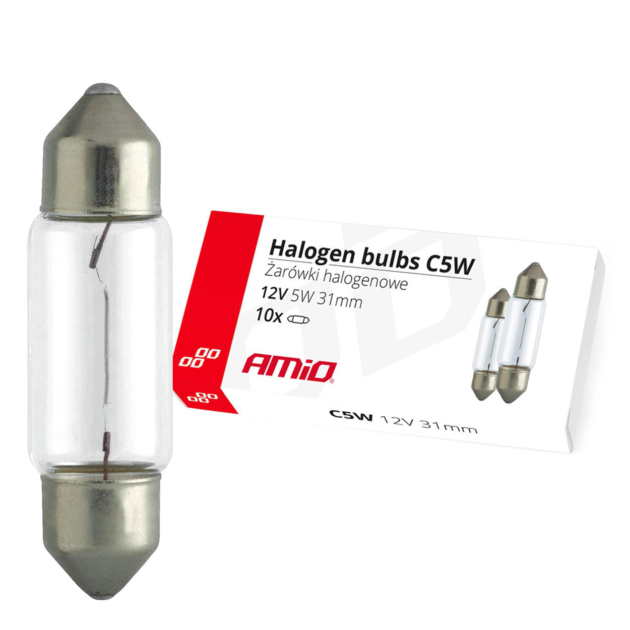 C5W Festoon-halogenpærer 31 mm 12 V 5 W, 10 stk.