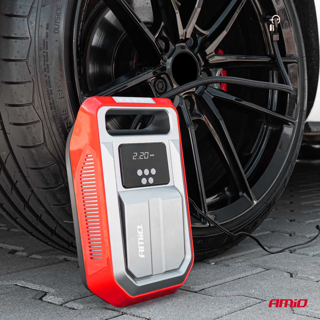 12V autokompressor med slange og strømkabel