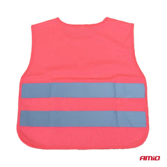 Pink refleksvest til børn med refleksstriber og dinosaurmotiv