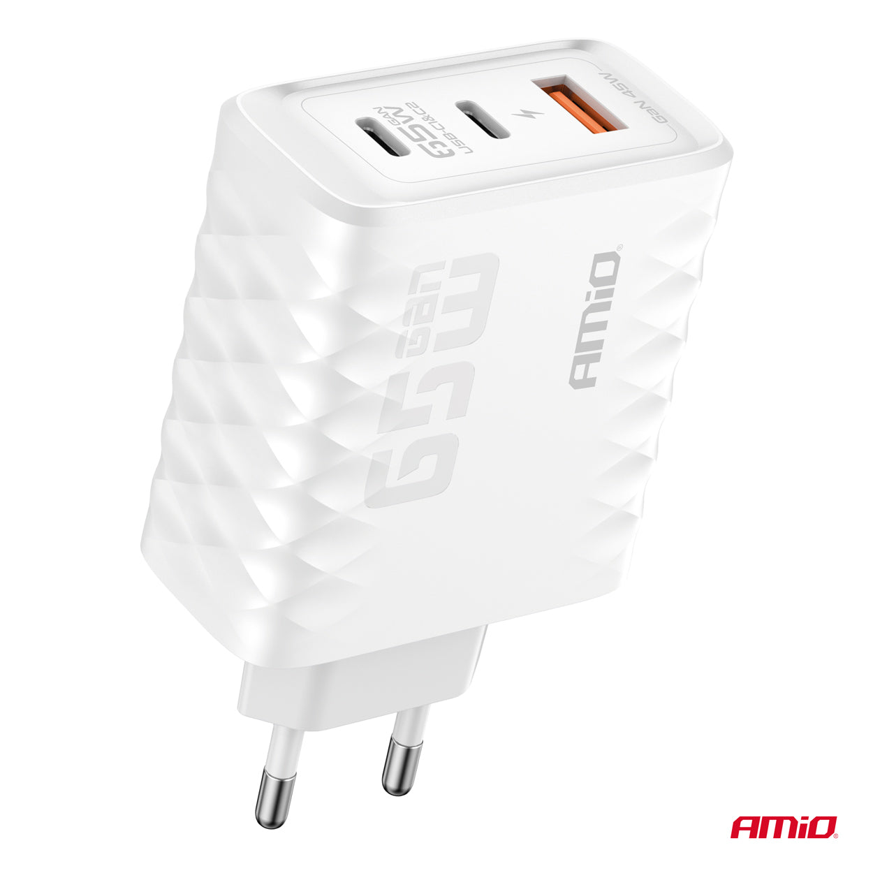 65 W vægoplader med USB-A og 2x USB-C