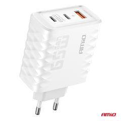 65 W vægoplader med USB-A og 2x USB-C