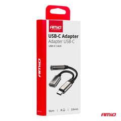 Kompakt USB-C splitter med 10 cm kabel