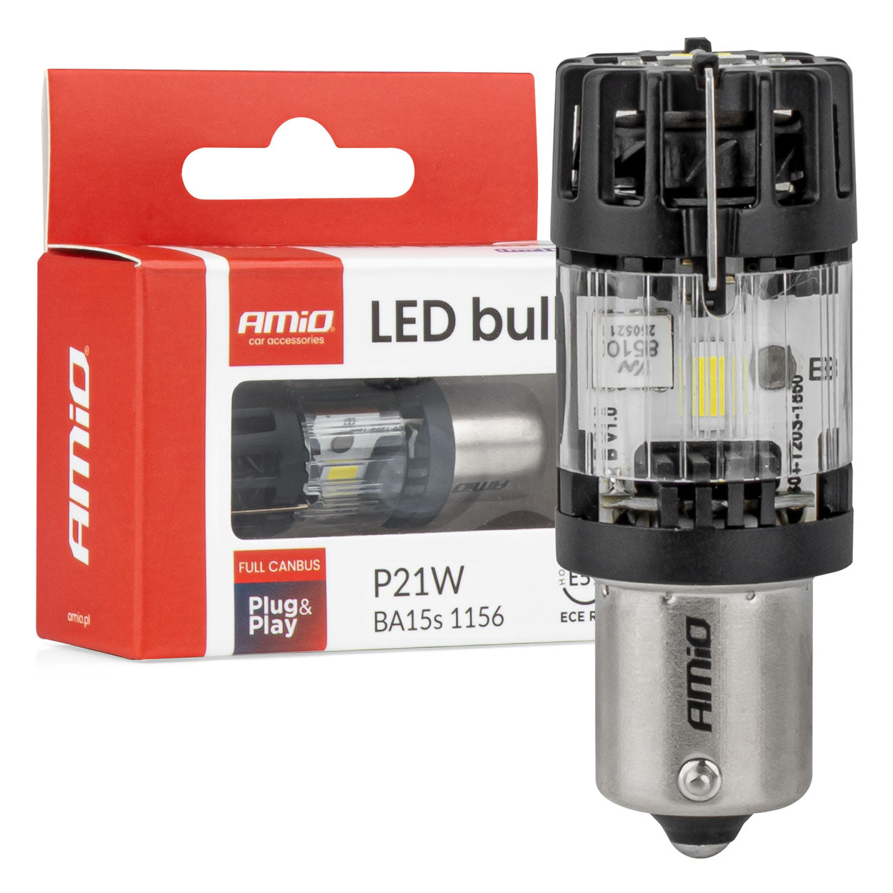 LED-pære BA15S P21W 12V med FULL CANBUS og hvidt lys