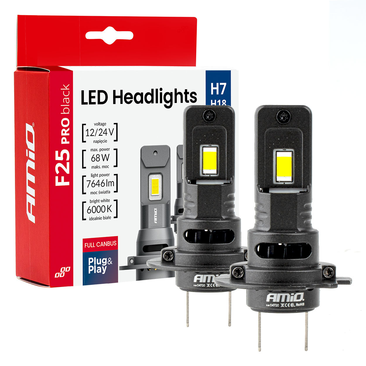 F25 PRO BLACK LED-forlygte med H7-sokkel