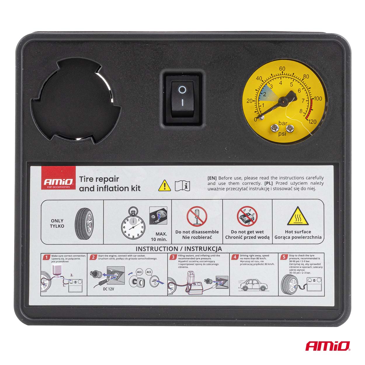 12V sada na opravu pneumatik s maximálním tlakem 120 PSI