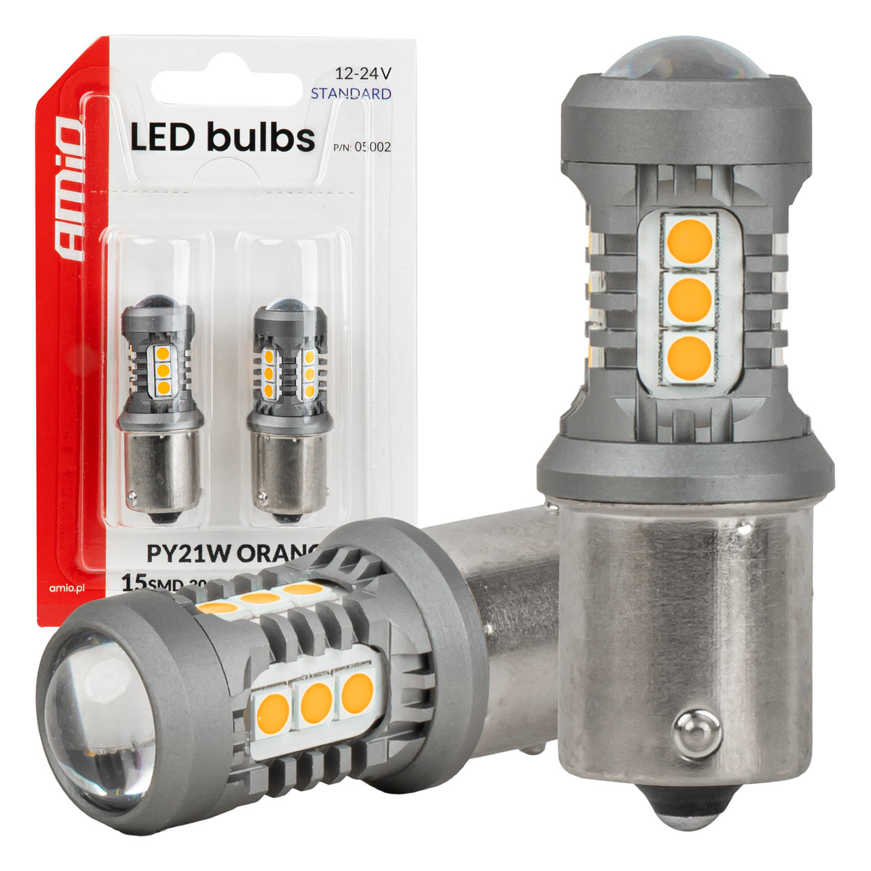 Oranžová LED žárovka s paticí BAU15S/PY21W