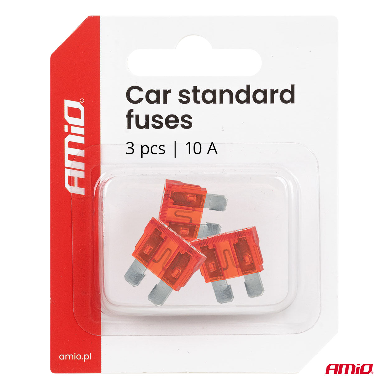 STANDARD automobilové pojistky 10A v balení po 3 ks.