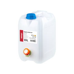 Bílý kanystr na vodu o objemu 10 litrů z plastu HDPE s kohoutkem