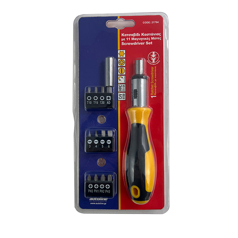 Sada ráčnového šroubováku s 11 magnetickými bity