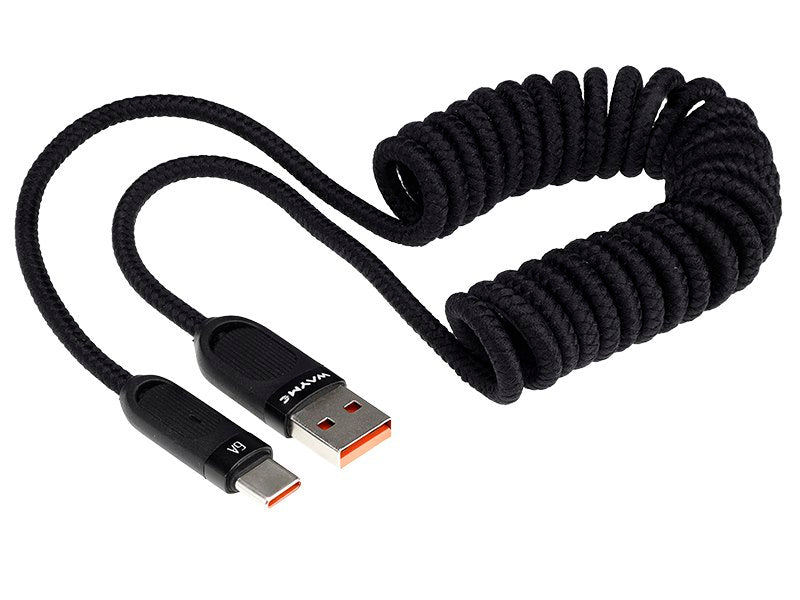 WAYME nabíjecí kabel USB-C se spirálovým designem v černé barvě, 50–180 cm