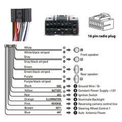 Radiokabel til Hyundai/Kia m. Canbus og org. kamera - diagram med 16-pin radio stik og tilslutninger.