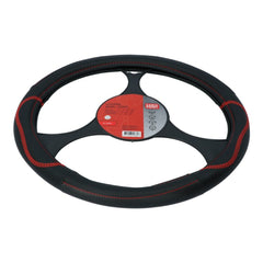 Potah volantu Carpoint z PU kůže, černý s červenými detaily, 37–39 cm 