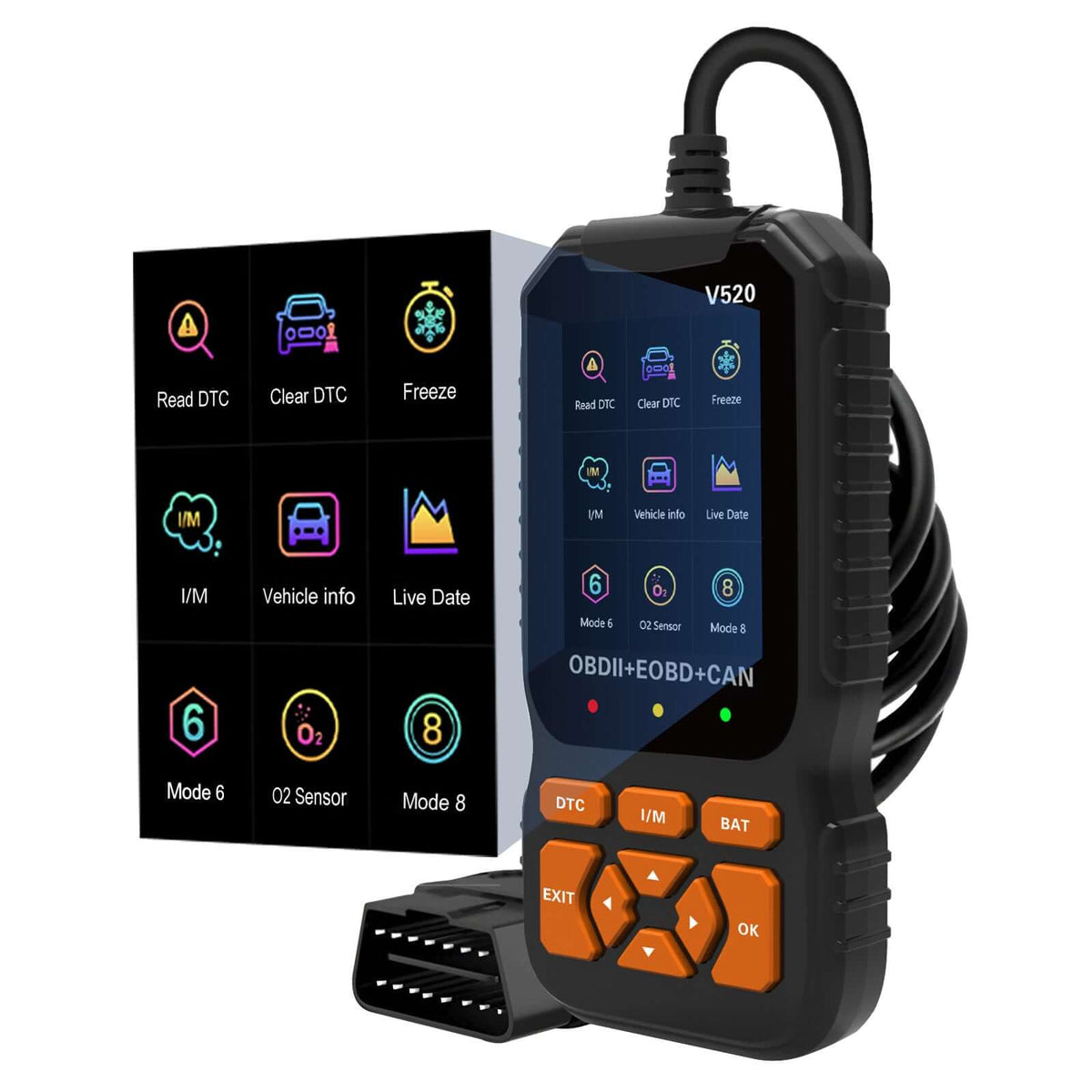 OBD2 V520 čtečka chybových kódů – diagnostický nástroj s live daty a I/M testem 