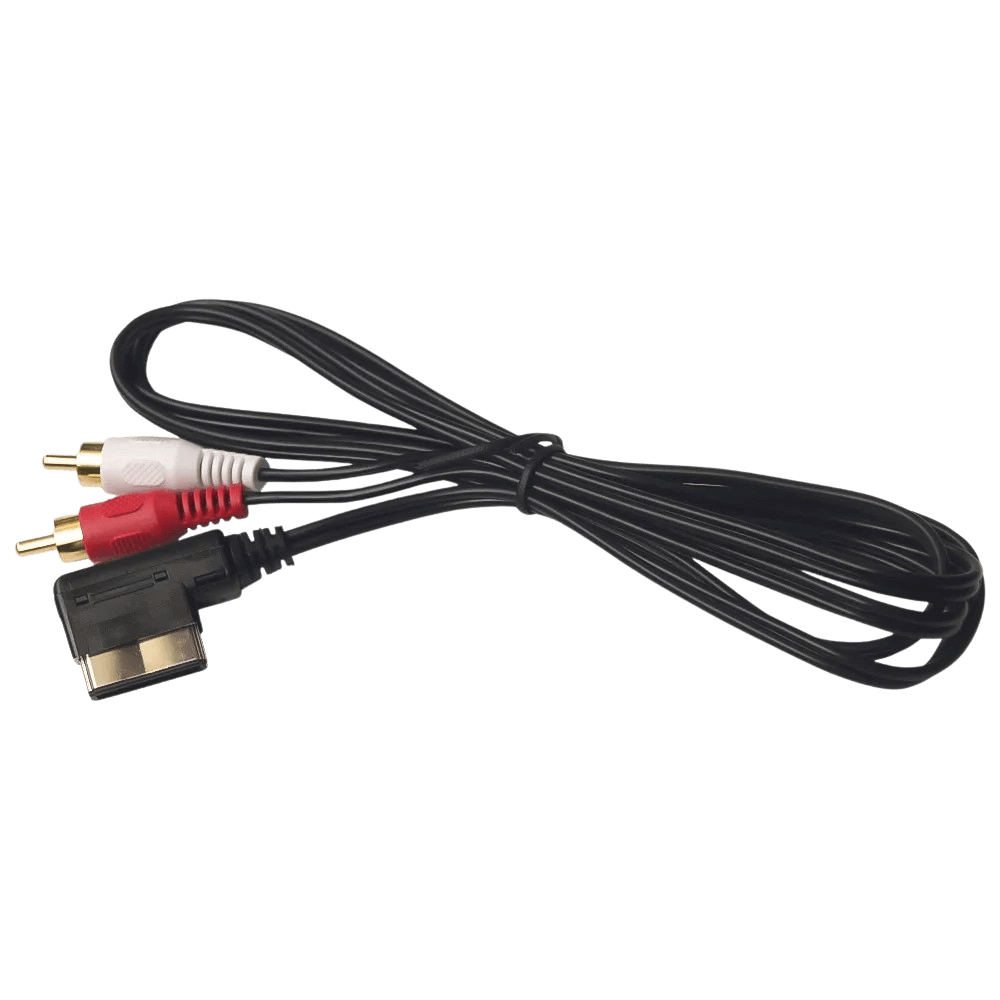 Adaptérový kabel AMI na RCA samec – 1,2 metru (červený a bílý) s konektorem AMI a dvěma RCA samec konektory.