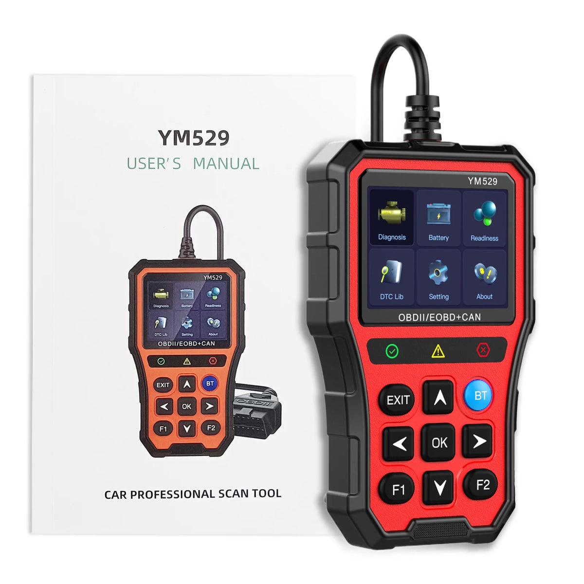 OBD2 čtečka chybových kódů YM529 – diagnostický tester s Bluetooth a barevným displejem 
