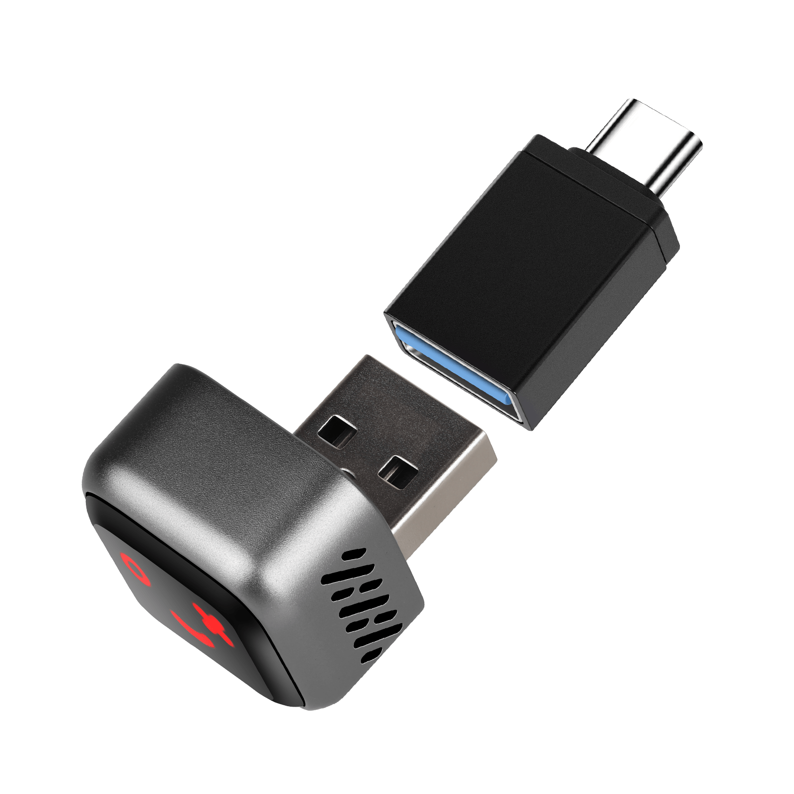 Mini Trådløs CarPlay & Android Auto Adapter (5.8GHz – Plug & Play) with USB and USB-C connectors.