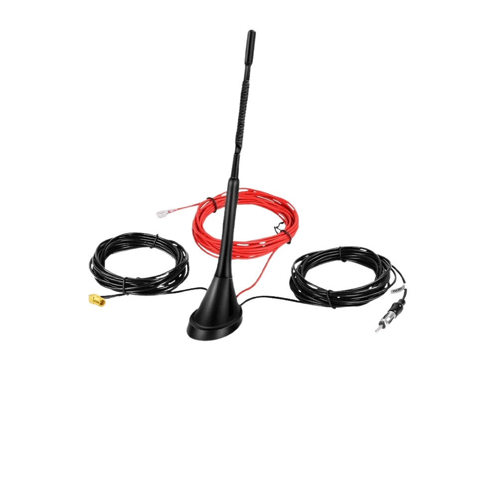 Automobilová anténa na sklo – 29 cm, 5metrový kabel, DAB/DAB+/FM/AM s flexibilní montáží a konektorem SMB.