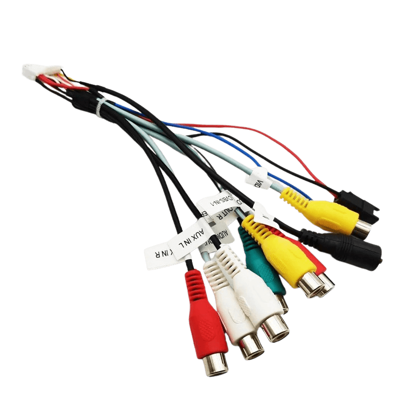 20pinový RCA audio kabel – pro rádia Bilmedie s různými konektory pro audio a video.