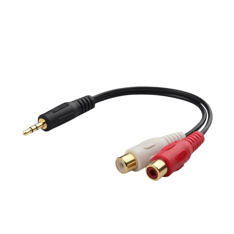 Rozbočovač 3,5 mm AUX jack (samec) na RCA (samice) s 1 jackem a 2 RCA konektory