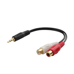 Rozbočovač 3,5 mm AUX jack (samec) na RCA (samice) s 1 jackem a 2 RCA konektory