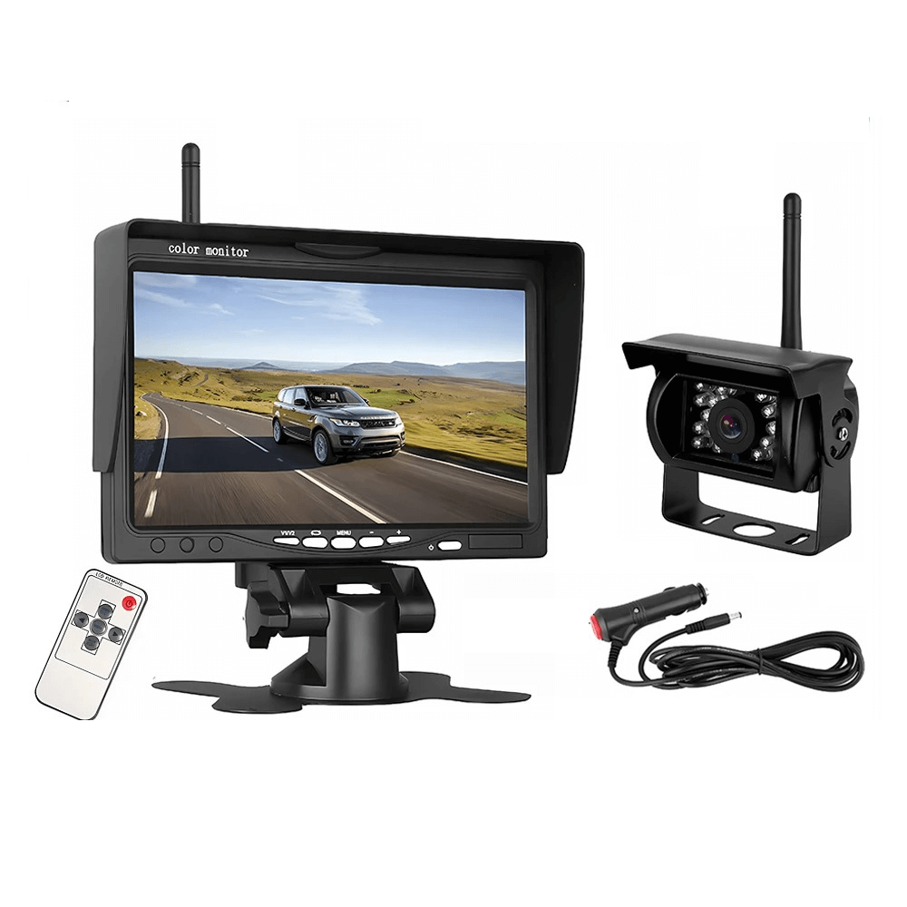 Trådløst bakkamera med skærm – 7” monitor til bil, varebil & trailer med tilbehør og fjernbetjening.